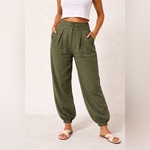 Stillwater Olive Green Lyocell Pleated Trousers Jogger Pants Made in USA Medium